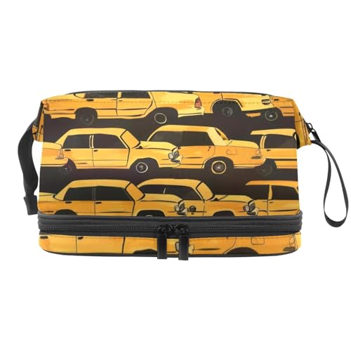 Crowded Traffic with Taxi Cars Double Layer Cosmetic Bag for Women and Girls, Travel Toiletry Bag Makeup Handy Pouch Organizer Bag with Brush Compartment, multi, 27x15x14 cm/10.6x5.9x5.5 in, von VAPOKF