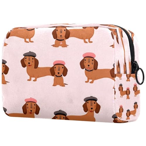 Dackel Wear Baskenmützen-Kosmetiktasche für Damen, Reise-Kulturbeutel, groß, Make-up, praktische Tasche, Organizer-Tasche mit Reißverschluss, multi, 18.5x7.5x13cm/7.3x3x5.1in, Kulturbeutel von VAPOKF