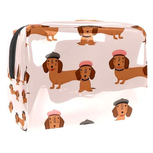 Dackel Wear Baskenmützen-Kosmetiktasche für Damen, Reise-Kulturbeutel, groß, PVC, Make-up, praktische Tasche, Organizer mit Reißverschluss, multi, 18.5x7.5x13cm/7.3x3x5.1in, Kulturbeutel von VAPOKF