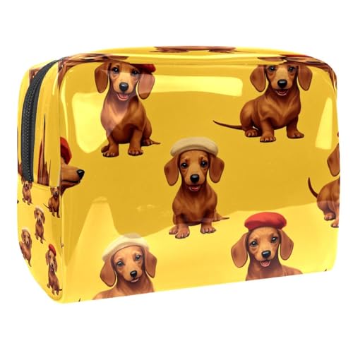 Dackel Wear Baskenmützen-Kosmetiktasche für Damen, Reise-Kulturbeutel, groß, PVC, Make-up, praktische Tasche, Organizer mit Reißverschluss, multi, 18.5x7.5x13cm/7.3x3x5.1in, Kulturbeutel von VAPOKF