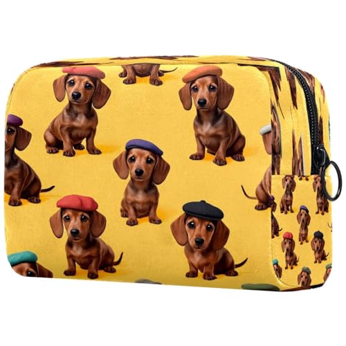 Dackel Wear Bunte Baskenmützen-Kosmetiktasche für Damen, Reise-Kulturbeutel, groß, Make-up, praktische Tasche, Organizer-Tasche mit Reißverschluss, multi, 18.5x7.5x13cm/7.3x3x5.1in, Kulturbeutel von VAPOKF
