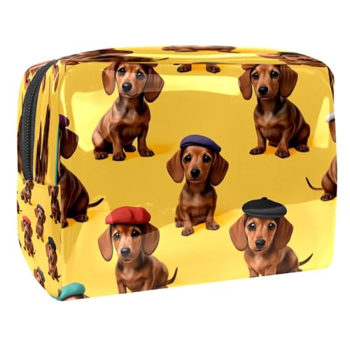 Dackel Wear Bunte Baskenmützen-Kosmetiktasche für Damen, Reise-Kulturbeutel, groß, PVC, Make-up, praktische Tasche, Organizer mit Reißverschluss, multi, 18.5x7.5x13cm/7.3x3x5.1in, Kulturbeutel von VAPOKF
