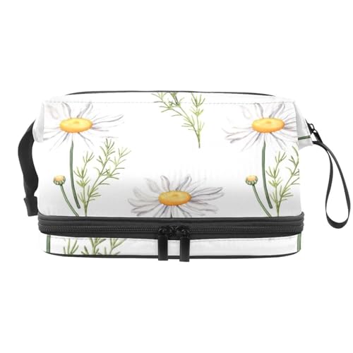 Daisy Camomile Flowers Leaves and Buds Double Layer Cosmetic Bag for Women and Girls Travel Toiletry Bag Makeup Practical Pouch Organizer Bag with Brush Compartment, multi, 27x15x14 cm/10.6x5.9x5.5 von VAPOKF