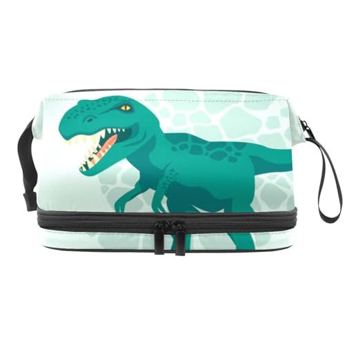 Danger Dinosaurier Doppellagige Kosmetiktasche für Frauen und Mädchen, Reise-Kulturbeutel, Make-up, praktische Tasche, Organizer-Tasche mit Pinselfach, multi, 27x15x14 cm/10.6x5.9x5.5 in, Kulturbeutel von VAPOKF