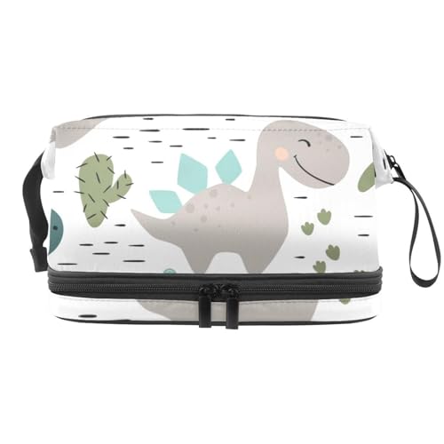 Dinosaurier-Baby mit Palme, Kaktus, doppellagig, Kosmetiktasche für Frauen und Mädchen, Reise-Kulturbeutel, Make-up, praktische Tasche, Organizer-Tasche mit Pinselfach, multi, 27x15x14 cm/10.6x5.9x5.5 von VAPOKF