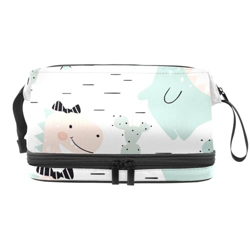Dinosaurier-Baby mit Schleife und Kaktus, doppellagig, Kosmetiktasche für Frauen und Mädchen, Reise-Kulturbeutel, Make-up, praktische Tasche, Organizer-Tasche mit Pinselfach, multi, 27x15x14 von VAPOKF