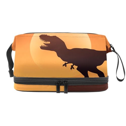 Dinosaurier-Doppelschicht-Kosmetiktasche für Frauen und Mädchen, Reise-Kulturbeutel, Make-up, praktische Tasche, Organizer-Tasche mit Pinselfach, multi, 27x15x14 cm/10.6x5.9x5.5 in, Kulturbeutel von VAPOKF