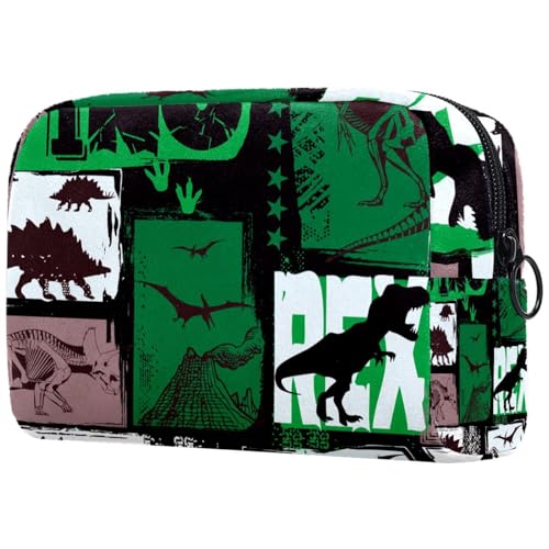 Dinosaurier-Kosmetiktasche für Damen, Reise-Kulturbeutel, groß, Make-up, praktische Tasche, Organizer, Tasche mit Reißverschluss, Grün, multi, 18.5x7.5x13cm/7.3x3x5.1in, Kulturbeutel von VAPOKF
