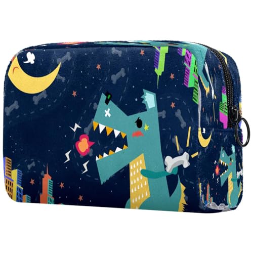 Dinosaurier-Kosmetiktasche für Damen, Reise-Kulturbeutel, groß, Make-up, praktische Tasche, Organizer-Tasche mit Reißverschluss, multi, 18.5x7.5x13cm/7.3x3x5.1in, Kulturbeutel von VAPOKF