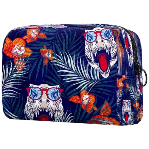 Dinosaurier-Kosmetiktasche für Damen, Reise-Kulturbeutel, groß, Make-up, praktische Tasche, Organizer-Tasche mit Reißverschluss, multi, 18.5x7.5x13cm/7.3x3x5.1in, Kulturbeutel von VAPOKF