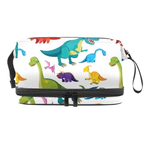 Dinosaurier-Kosmetiktasche für Damen und Mädchen, doppellagig, Reise-Kulturbeutel, Make-up, praktische Tasche, Organizer-Tasche mit Pinselfach, multi, 27x15x14 cm/10.6x5.9x5.5 in, Kulturbeutel von VAPOKF