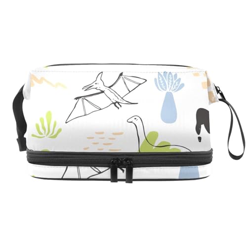 Dinosaurier-Kosmetiktasche für Damen und Mädchen, doppellagig, Reise-Kulturbeutel, Make-up, praktische Tasche, Organizer-Tasche mit Pinselfach, multi, 27x15x14 cm/10.6x5.9x5.5 in, Kulturbeutel von VAPOKF