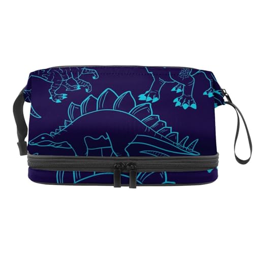 Dinosaurier-Kosmetiktasche für Damen und Mädchen, doppellagig, Reise-Kulturbeutel, Make-up, praktische Tasche, Organizer-Tasche mit Pinselfach, multi, 27x15x14 cm/10.6x5.9x5.5 in, Kulturbeutel von VAPOKF