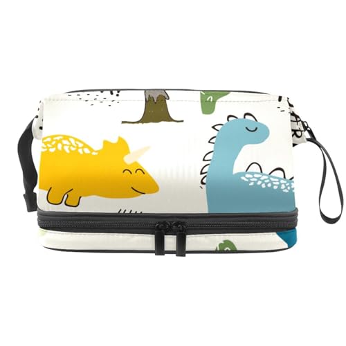 Dinosaurier-Kosmetiktasche für Damen und Mädchen, doppellagig, Reise-Kulturbeutel, Make-up, praktische Tasche, Organizer-Tasche mit Pinselfach, multi, 27x15x14 cm/10.6x5.9x5.5 in, Kulturbeutel von VAPOKF