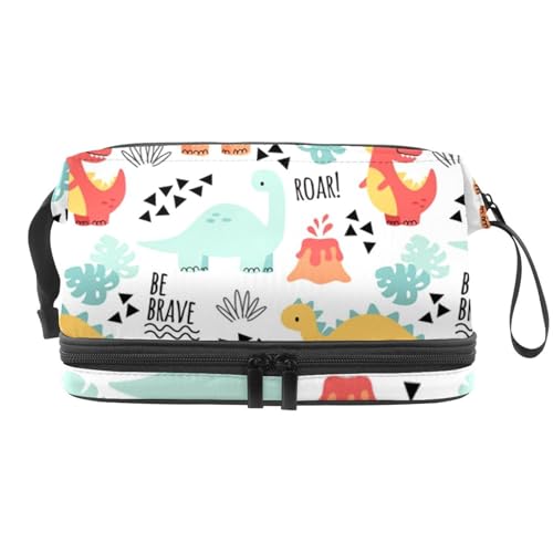 Dinosaurier-Kosmetiktasche für Damen und Mädchen, doppellagig, Reise-Kulturbeutel, Make-up, praktische Tasche, Organizer-Tasche mit Pinselfach, multi, 27x15x14 cm/10.6x5.9x5.5 in, Kulturbeutel von VAPOKF