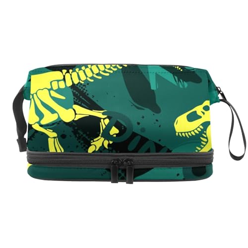 Dinosaurier-Kosmetiktasche für Damen und Mädchen, doppellagig, Reise-Kulturbeutel, Make-up, praktische Tasche, Organizer-Tasche mit Pinselfach, multi, 27x15x14 cm/10.6x5.9x5.5 in, Kulturbeutel von VAPOKF