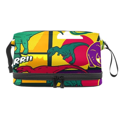 Dinosaurier-Kosmetiktasche für Damen und Mädchen, doppellagig, Reise-Kulturbeutel, Make-up, praktische Tasche, Organizer-Tasche mit Pinselfach, multi, 27x15x14 cm/10.6x5.9x5.5 in, Kulturbeutel von VAPOKF