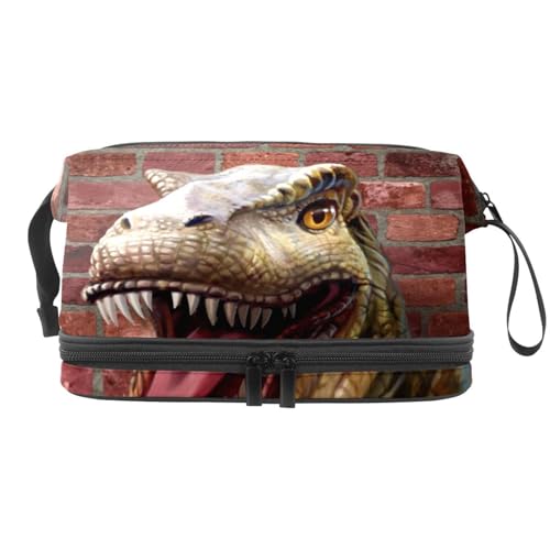 Dinosaurier-Kosmetiktasche für Frauen und Mädchen, Doppelschicht, Reise-Kulturbeutel, Make-up, praktische Tasche, Organizer-Tasche mit Pinselfach, multi, 27x15x14 cm/10.6x5.9x5.5 in, Kulturbeutel von VAPOKF