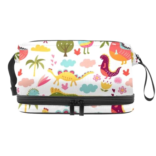Dinosaurier-Kosmetiktasche mit Krokodil-Motiv, doppellagig, für Damen und Mädchen, Reise-Kulturbeutel, Make-up, praktische Tasche, Organizer-Tasche mit Pinselfach, multi, 27x15x14 cm/10.6x5.9x5.5 in, von VAPOKF