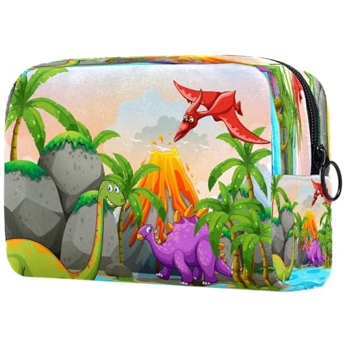Dinosaurier-Natur-Kosmetiktasche für Damen, Reise-Kulturbeutel, groß, Make-up, praktische Tasche, Organizer-Tasche mit Reißverschluss, multi, 18.5x7.5x13cm/7.3x3x5.1in, Kulturbeutel von VAPOKF