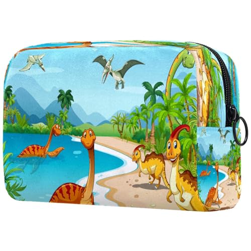 Dinosaurier-Strand-Kosmetiktasche für Damen, Reise-Kulturbeutel, groß, Make-up, praktische Tasche, Organizer-Tasche mit Reißverschluss, multi, 18.5x7.5x13cm/7.3x3x5.1in, Kulturbeutel von VAPOKF