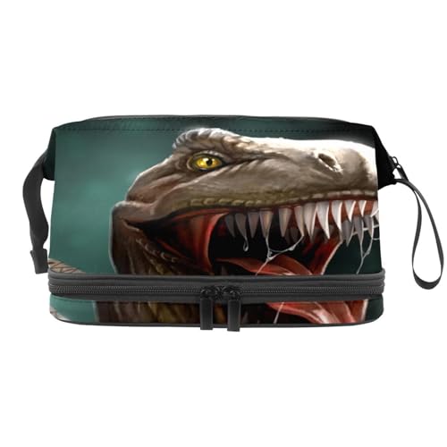Dinosaurier mit Zähnen und Krallen, doppellagige Kosmetiktasche für Frauen und Mädchen, Reise-Kulturbeutel, Make-up, praktische Tasche, Organizer-Tasche mit Bürstenfach, multi, 27x15x14 von VAPOKF