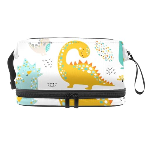 Dinosaurier und Baby Doppellagige Kosmetiktasche für Frauen und Mädchen, Reise-Kulturbeutel, Make-up, praktische Tasche, Organizer Tasche mit Pinselfach, multi, 27x15x14 cm/10.6x5.9x5.5 in, von VAPOKF