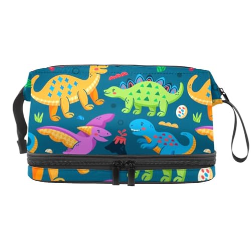Dinosaurier und Eier Doppellagige Kosmetiktasche für Frauen und Mädchen, Reise-Kulturbeutel, Make-up, praktische Tasche, Organizer-Tasche mit Pinselfach, multi, 27x15x14 cm/10.6x5.9x5.5 in, von VAPOKF