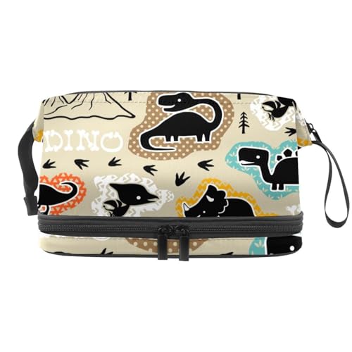 Dinosaurier und Knochen Doppellagige Kosmetiktasche für Frauen und Mädchen, Reise-Kulturbeutel, Make-up, praktische Tasche, Organizer-Tasche mit Pinselfach, multi, 27x15x14 cm/10.6x5.9x5.5 in, von VAPOKF