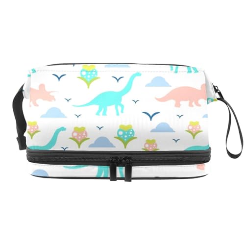 Dinosaurier und Pflanze Doppellagige Kosmetiktasche für Frauen und Mädchen, Reise-Kulturbeutel, Make-up, praktische Tasche, Organizer Tasche mit Pinselfach, multi, 27x15x14 cm/10.6x5.9x5.5 in, von VAPOKF