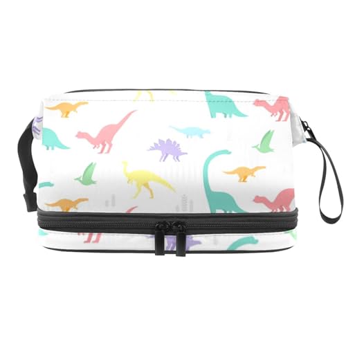 Dinosaurier und fliegende Fledermaus, doppellagige Kosmetiktasche für Frauen und Mädchen, Reise-Kulturbeutel, Make-up, praktische Tasche, Organizer-Tasche mit Pinselfach, multi, 27x15x14 von VAPOKF