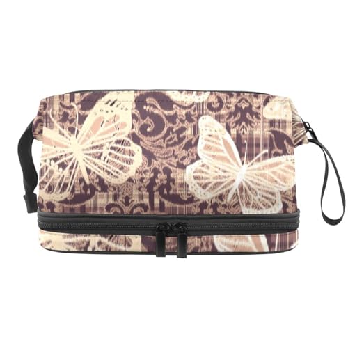 Doppelschichtige Kosmetiktasche für Damen und Mädchen, Motiv: Schmetterling auf Damast, Reise-Kulturbeutel, Make-up, praktische Tasche, Organizer-Tasche mit Pinselfach, multi, 27x15x14 cm/10.6x5.9x5.5 Doppelschichtige Kosmetiktasche für Damen und Mädchen, Motiv: Schmetterling auf Damast, Reise-Kulturbeutel, Make-up, praktische Tasche, Organizer-Tasche mit Pinselfach, multi, 27x15x14 cm/10.6x5.9x5.5 von VAPOKF