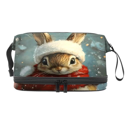 Doppelschichtige Kosmetiktasche für Damen und Mädchen, Weihnachts-Kulturbeutel, Make-up, praktische Tasche, Organizer, Tasche mit Pinselfach, multi, 27x15x14 cm/10.6x5.9x5.5 in, Kulturbeutel von VAPOKF