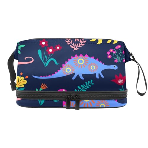 Doppelschichtige Kosmetiktasche mit Dinosaurier-Muster, für Damen und Mädchen, Reise-Kulturbeutel, Make-up, praktische Tasche, Organizer-Tasche mit Pinselfach, multi, 27x15x14 cm/10.6x5.9x5.5 in, von VAPOKF