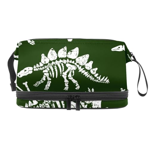 Doppelschichtige Kosmetiktasche mit Dinosaurier-Totenkopf-Motiv, für Damen und Mädchen, Reise-Kulturbeutel, Make-up, praktische Tasche, Organizer-Tasche mit Pinselfach, multi, 27x15x14 cm/10.6x5.9x5.5 von VAPOKF