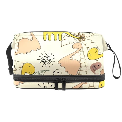 Doppelschichtige Kosmetiktasche mit Dinosaurier-Vögeln und Blättern, für Damen und Mädchen, Reise-Kulturbeutel, Make-up, praktische Tasche, Organizer-Tasche mit Pinselfach, multi, 27x15x14 von VAPOKF