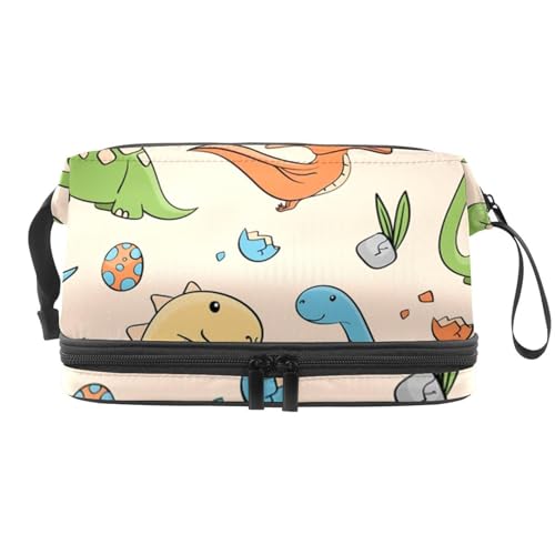 Doppelschichtige Kosmetiktasche mit Dinosaurier- und Ei-Motiv für Frauen und Mädchen, Reise-Kulturbeutel, Make-up, praktische Tasche, Organizer-Tasche mit Pinselfach, multi, 27x15x14 cm/10.6x5.9x5.5 von VAPOKF
