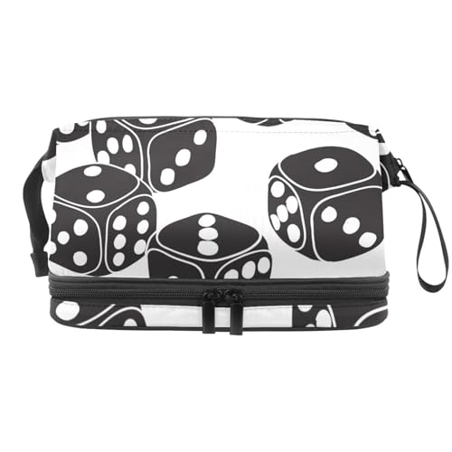 Doppelschichtige Kosmetiktasche mit Gaming-Würfelmuster, für Damen und Mädchen, Reise-Kulturbeutel, Make-up, praktische Tasche, Organizer-Tasche mit Pinselfach, multi, 27x15x14 cm/10.6x5.9x5.5 in, von VAPOKF
