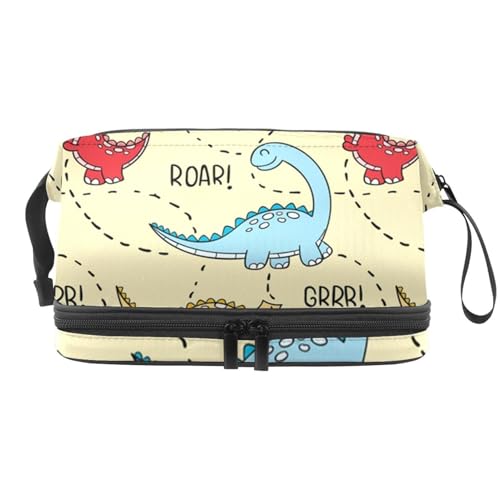 Doppelschichtige Kosmetiktasche mit farbigen Dinosauriern, für Damen und Mädchen, Reise-Kulturbeutel, Make-up, praktische Tasche, Organizer-Tasche mit Pinselfach, multi, 27x15x14 cm/10.6x5.9x5.5 in, von VAPOKF