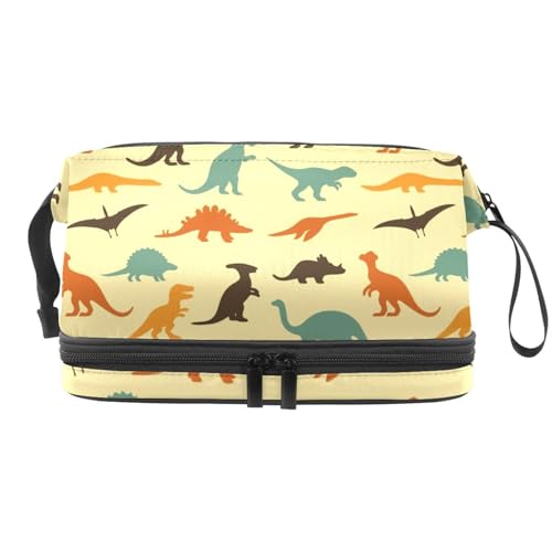 Doppelschichtige Kosmetiktasche mit farbigen Dinosauriern, für Damen und Mädchen, Reise-Kulturbeutel, Make-up, praktische Tasche, Organizer-Tasche mit Pinselfach, multi, 27x15x14 cm/10.6x5.9x5.5 in, von VAPOKF