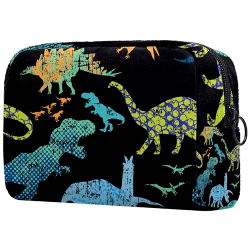 Farbige Dinosaurier-Kosmetiktasche für Damen, Reise-Kulturbeutel, große Make-up-Tasche, praktische Tasche mit Reißverschluss, multi, 18.5x7.5x13cm/7.3x3x5.1in, Kulturbeutel von VAPOKF