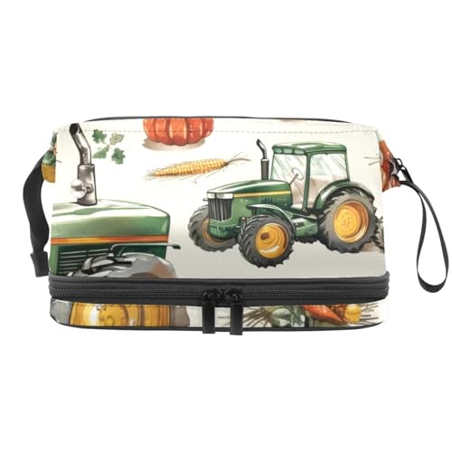 Farm Pumpkin Corn and Tractors Double Layer Cosmetic Bag for Women and Girls Travel Toiletry Bag Makeup Handy Pouch Organizer Bag with Brush Compartment, multi, 27x15x14 cm/10.6x5.9x5.5 in, von VAPOKF