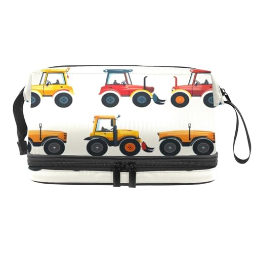 Farm Traktor Plowing Field Machine Double Layer Cosmetic Bag for Women and Girls Travel Toiletry Bag Makeup Handy Pouch Organizer Bag with Brush Compartment, multi, 27x15x14 cm/10.6x5.9x5.5 in, von VAPOKF