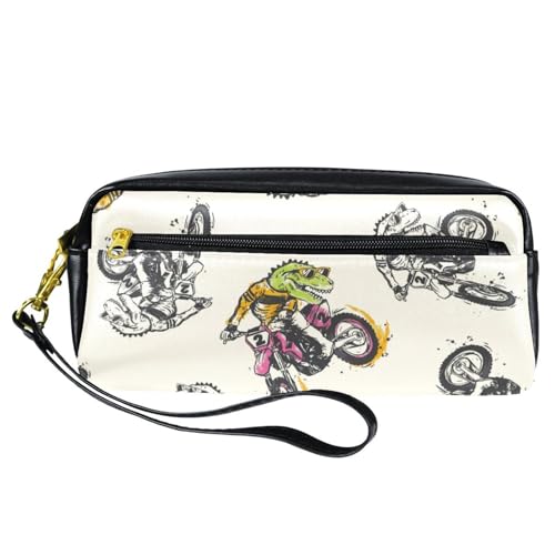 Federmäppchen, Dinosaurier-Fahren, Motorrad, Stiftetasche, PU-Leder, Schreibwaren-Tasche mit Reißverschluss, für Jungen und Mädchen, Schul- und Bürobedarf von VAPOKF