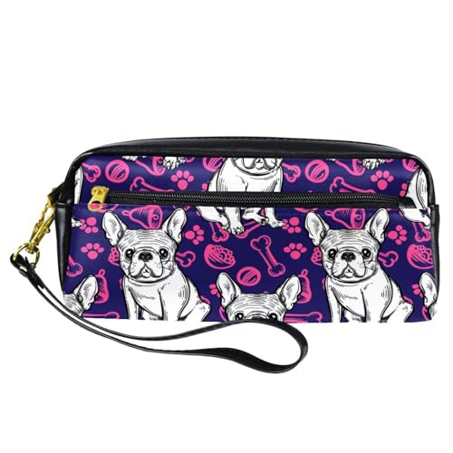 Federmäppchen, Französische Bulldogge und rosa Schale, Spielzeug, Stifttasche, Tasche, PU-Leder, Schreibwaren-Tasche mit Reißverschluss, für Jungen und Mädchen, Schul- und Bürobedarf von VAPOKF
