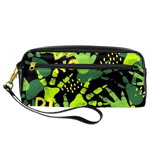 Federmäppchen, Motiv: Grunge Dinosaurier, Pfotenklaue, Fußabdruck, Stifttasche, Tasche, PU-Leder, Schreibwaren-Tasche mit Reißverschluss, für Jungen und Mädchen, Schul- und Bürobedarf von VAPOKF