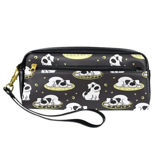 Federmäppchen, Motiv: Hund schläft auf dem Kissen, Stifttasche aus PU-Leder, Schreibwaren-Tasche mit Reißverschluss, für Jungen und Mädchen, Schul- und Bürobedarf von VAPOKF