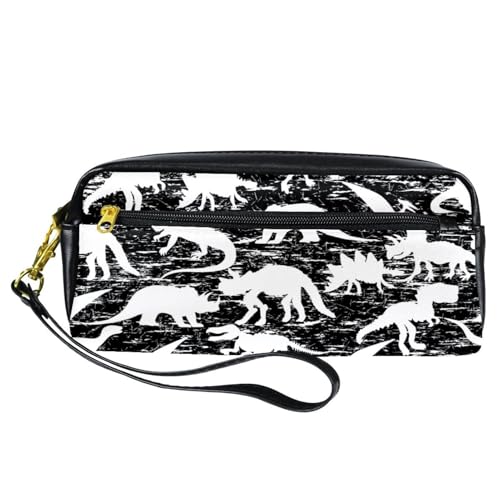 Federmäppchen, Silhouette von Dinosauriern und Kratzern, Stiftetasche, PU-Leder, Schreibwaren-Tasche mit Reißverschluss, für Jungen und Mädchen, Schul- und Bürobedarf von VAPOKF