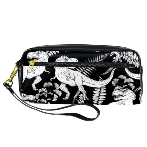 Federmäppchen, Tyrannosaurer-Dinosaurier-Skelett, tropische Blätter, Stifttasche, PU-Leder, Schreibwaren-Tasche mit Reißverschluss, für Jungen und Mädchen, Schul- und Bürobedarf von VAPOKF