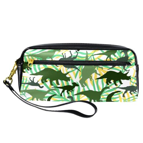 Federmäppchen, grüner Jurassic-Dinosaurier, tropisches Blatt, Stiftetasche, PU-Leder, Schreibwaren-Tasche mit Reißverschluss, für Jungen und Mädchen, Schul- und Bürobedarf von VAPOKF